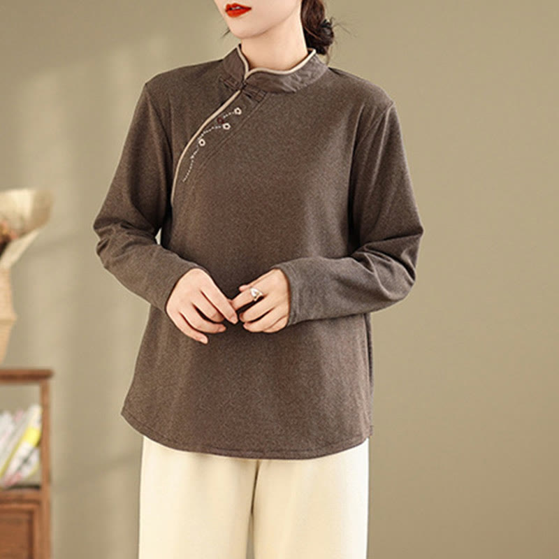 Buddha Stones Frog-button Cotton Women's Long Sleeve Shirt - image 2