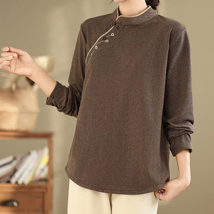 Buddha Stones Frog-button Cotton Women's Long Sleeve Shirt - image 5