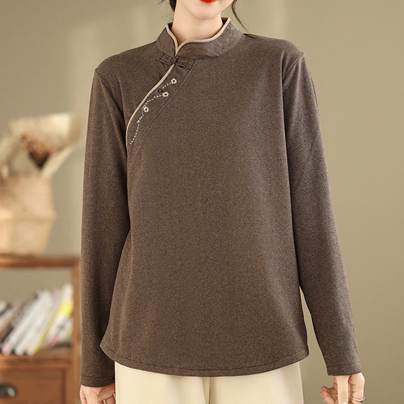 Buddha Stones Frog-button Cotton Women's Long Sleeve Shirt - SaddleBrown - US8-10，UK/AU12-14，EU40-42 (2XL) - image 0