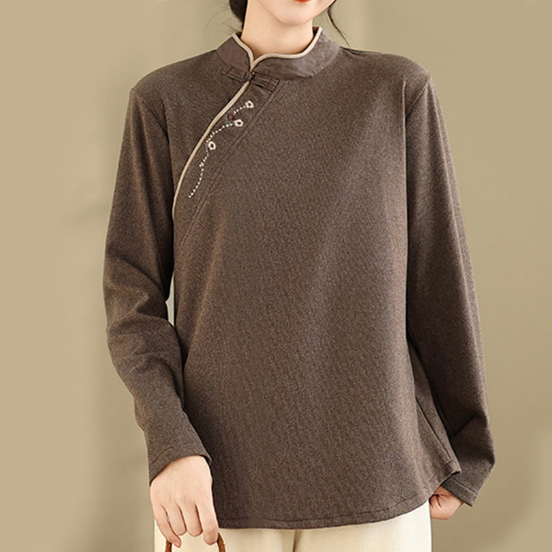 Buddha Stones Frog-button Cotton Women's Long Sleeve Shirt - image 1