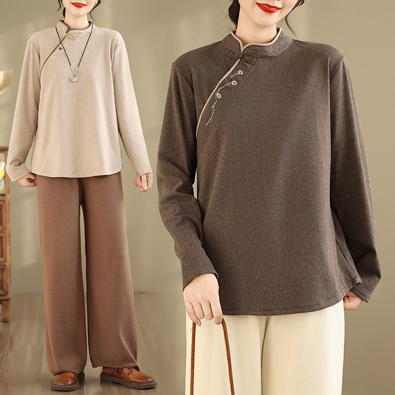 Buddha Stones Frog-button Cotton Women's Long Sleeve Shirt - image 14