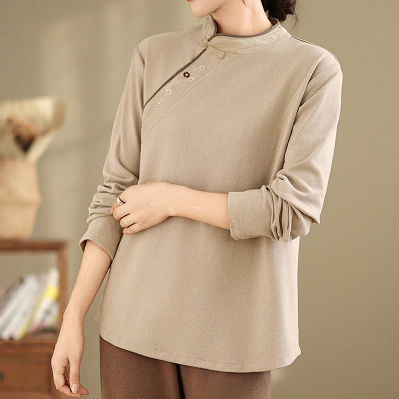 Buddha Stones Frog-button Cotton Women's Long Sleeve Shirt - image 9