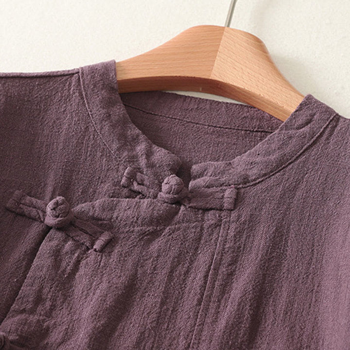 Buddha Stones Casual Plain Frog-buttons Cotton Women's Long Sleeve Shirt - image 2