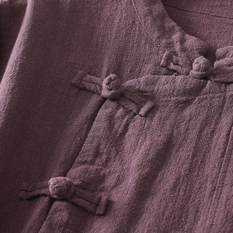 Buddha Stones Casual Plain Frog-buttons Cotton Women's Long Sleeve Shirt - image 4