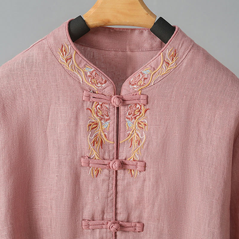 Buddha Stones Embroidery Flower Long Sleeve Frog-buttons Cotton Women's Shirt - image 11