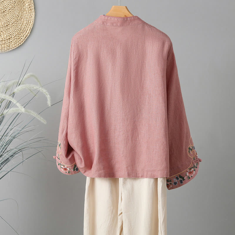Buddha Stones Embroidery Flower Long Sleeve Frog-buttons Cotton Women's Shirt - image 10