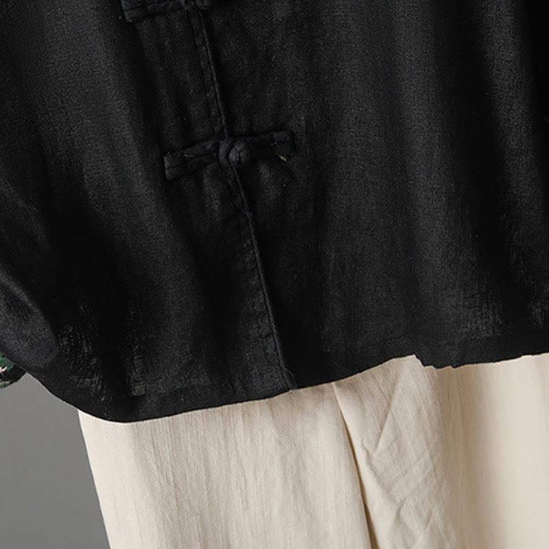 Buddha Stones Embroidery Flower Long Sleeve Frog-buttons Cotton Women's Shirt - image 23