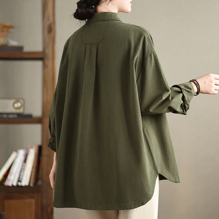 Buddha Stones Casual Plain Long Sleeve Cotton Women's Shirt With Pockets - image 5