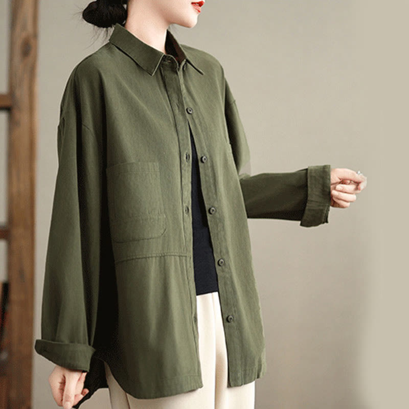 Buddha Stones Casual Plain Long Sleeve Cotton Women's Shirt With Pockets - image 2