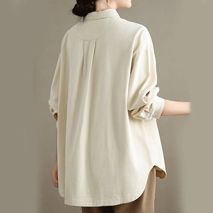 Buddha Stones Casual Plain Long Sleeve Cotton Women's Shirt With Pockets - image 8