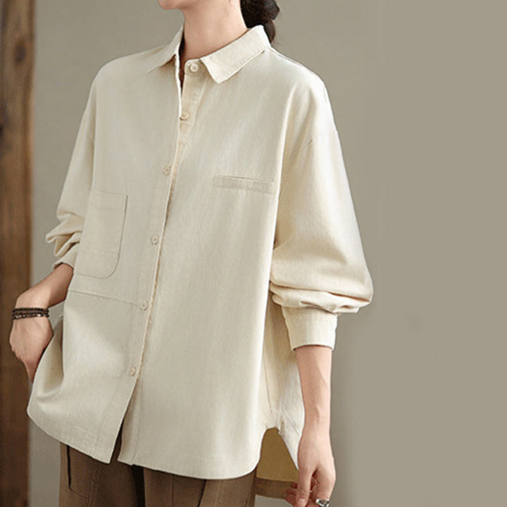 Buddha Stones Casual Plain Long Sleeve Cotton Women's Shirt With Pockets - image 7