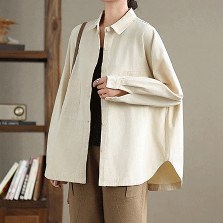 Buddha Stones Casual Plain Long Sleeve Cotton Women's Shirt With Pockets - image 11