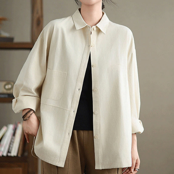 Buddha Stones Casual Plain Long Sleeve Cotton Women's Shirt With Pockets - image 10