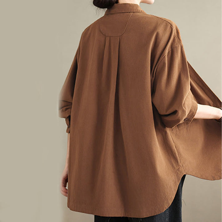 Buddha Stones Casual Plain Long Sleeve Cotton Women's Shirt With Pockets - image 16
