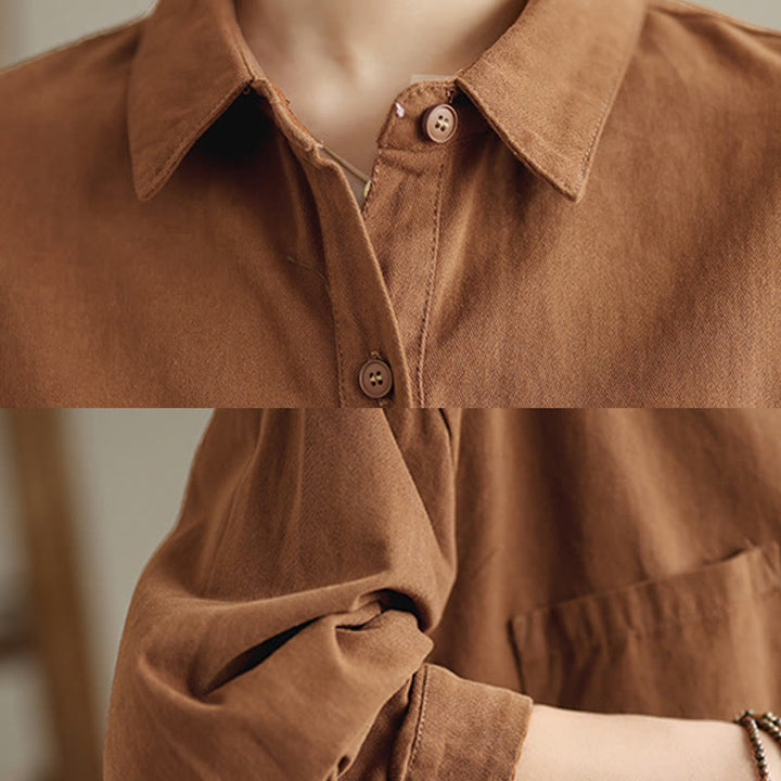 Buddha Stones Casual Plain Long Sleeve Cotton Women's Shirt With Pockets - image 19