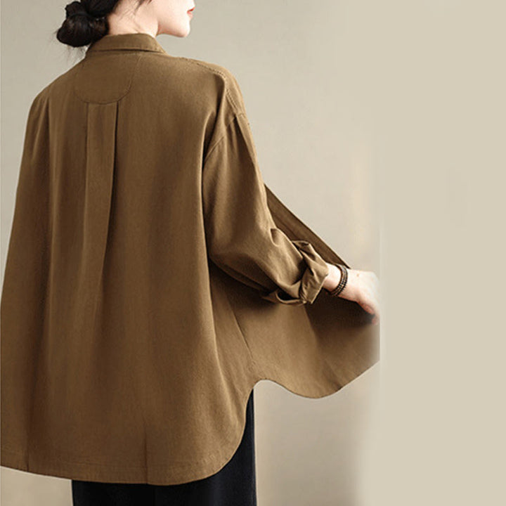 Buddha Stones Casual Plain Long Sleeve Cotton Women's Shirt With Pockets - image 22