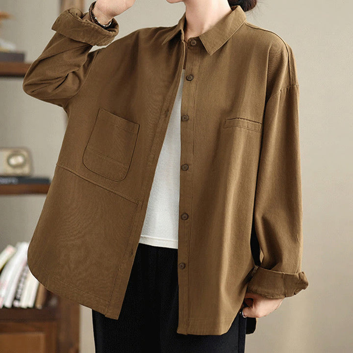 Buddha Stones Casual Plain Long Sleeve Cotton Women's Shirt With Pockets - DarkGoldenrod - US14，UK/AU18，EU46 (2XL) - image 21