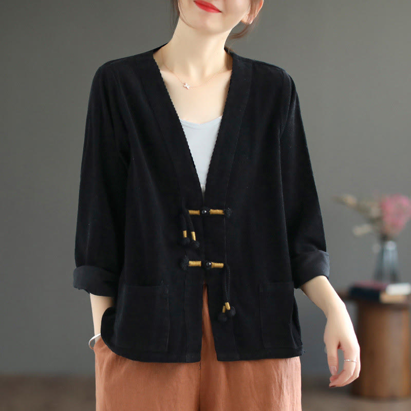 Buddha Stones Women's Cotton Long Sleeve Corduroy Jacket With Pockets - image 16