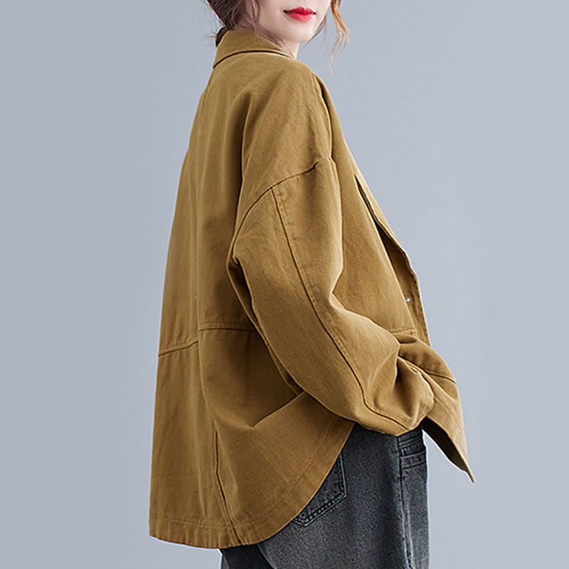 Buddha Stones Solid Color Women's Long Sleeve Cotton Blazer Jacket With Pockets - image 3