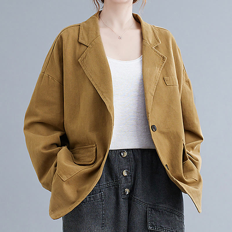 Buddha Stones Solid Color Women's Long Sleeve Cotton Blazer Jacket With Pockets - image 4