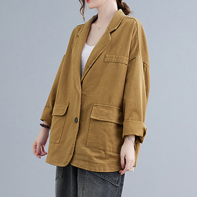 Buddha Stones Solid Color Women's Long Sleeve Cotton Blazer Jacket With Pockets - image 1
