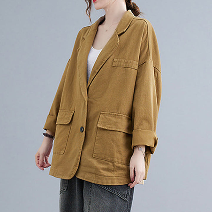 Buddha Stones Solid Color Women's Long Sleeve Cotton Blazer Jacket With Pockets - image 1