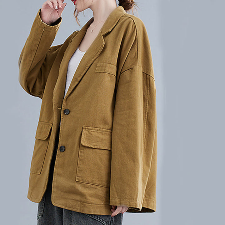 Buddha Stones Solid Color Women's Long Sleeve Cotton Blazer Jacket With Pockets - image 6