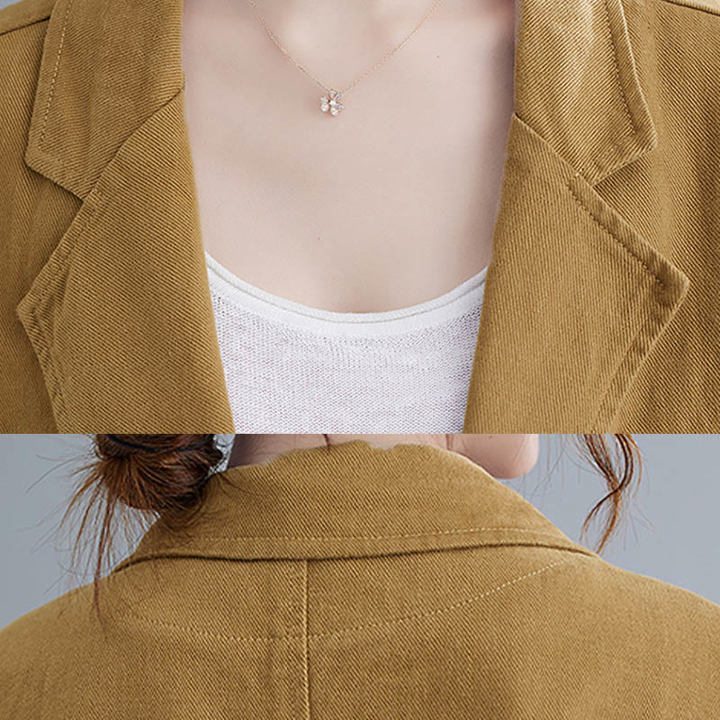 Buddha Stones Solid Color Women's Long Sleeve Cotton Blazer Jacket With Pockets - image 7