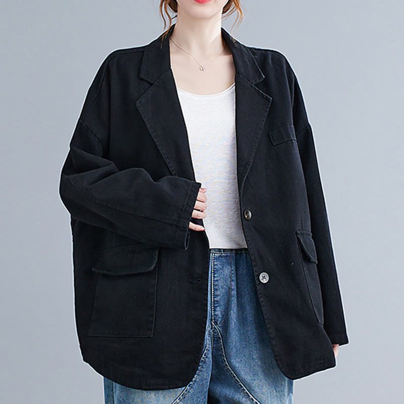 Buddha Stones Solid Color Women's Long Sleeve Cotton Blazer Jacket With Pockets - image 11