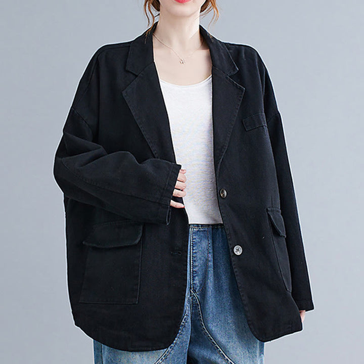 Buddha Stones Solid Color Women's Long Sleeve Cotton Blazer Jacket With Pockets - image 11
