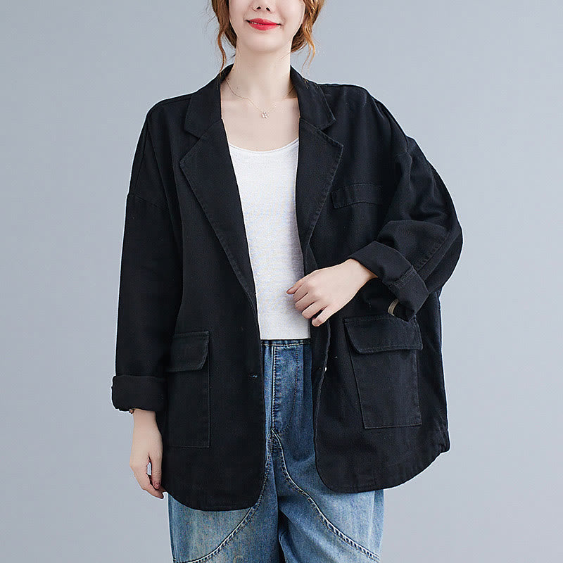 Buddha Stones Solid Color Women's Long Sleeve Cotton Blazer Jacket With Pockets - image 14