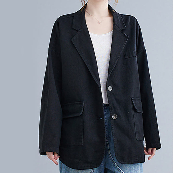 Buddha Stones Solid Color Women's Long Sleeve Cotton Blazer Jacket With Pockets - image 13