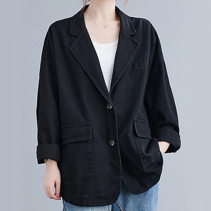 Buddha Stones Solid Color Women's Long Sleeve Cotton Blazer Jacket With Pockets - Black - US14，UK/AU18，EU46 (2XL) - image 10