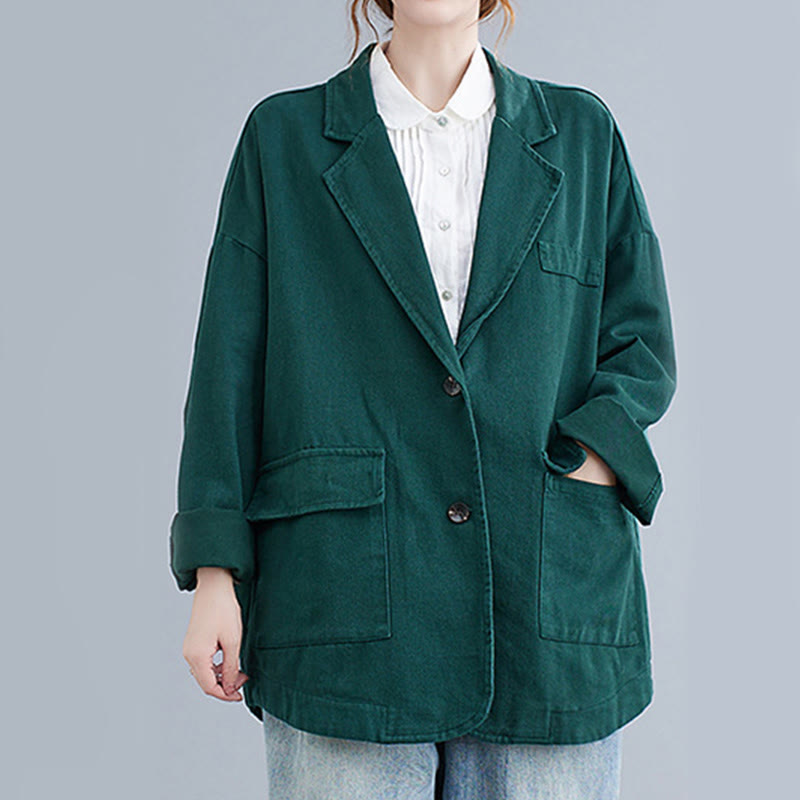 Buddha Stones Solid Color Women's Long Sleeve Cotton Blazer Jacket With Pockets - Teal - US14，UK/AU18，EU46 (2XL) - image 15