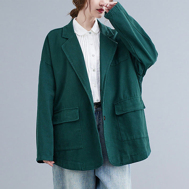 Buddha Stones Solid Color Women's Long Sleeve Cotton Blazer Jacket With Pockets - image 19