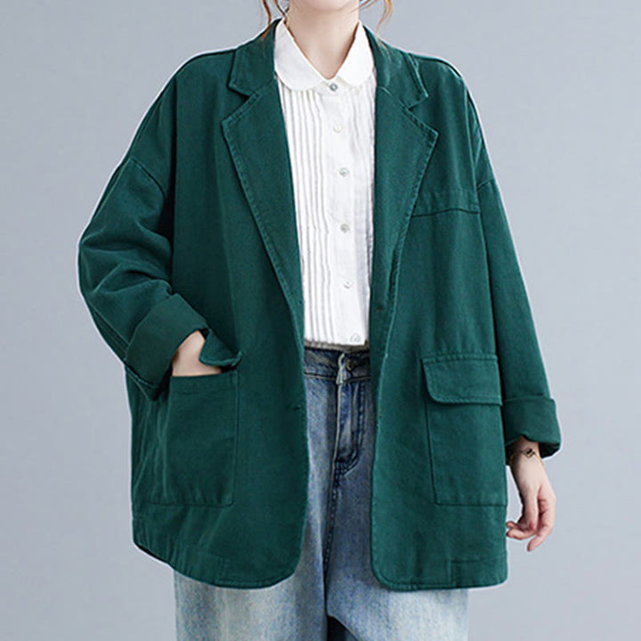 Buddha Stones Solid Color Women's Long Sleeve Cotton Blazer Jacket With Pockets - image 16