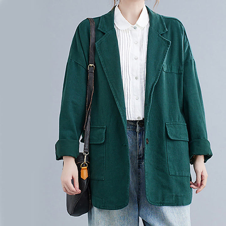 Buddha Stones Solid Color Women's Long Sleeve Cotton Blazer Jacket With Pockets - image 17
