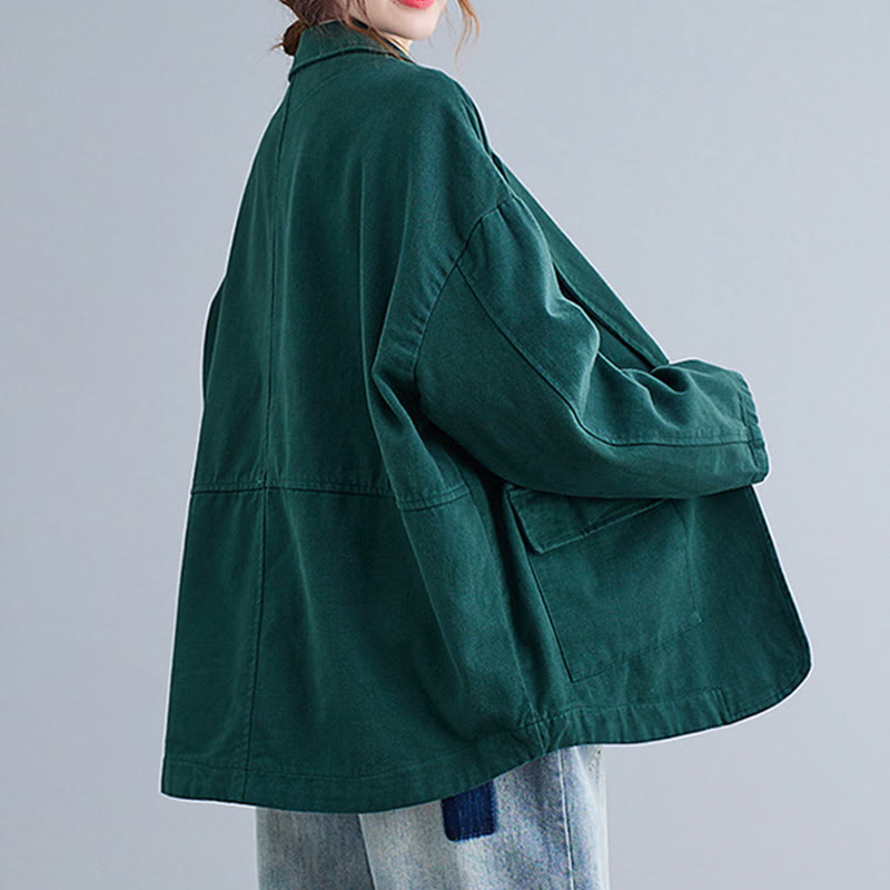 Buddha Stones Solid Color Women's Long Sleeve Cotton Blazer Jacket With Pockets - image 20