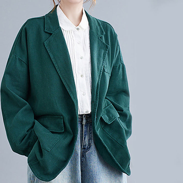 Buddha Stones Solid Color Women's Long Sleeve Cotton Blazer Jacket With Pockets - image 18