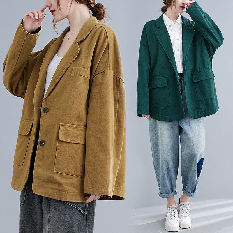 Buddha Stones Solid Color Women's Long Sleeve Cotton Blazer Jacket With Pockets - image 21