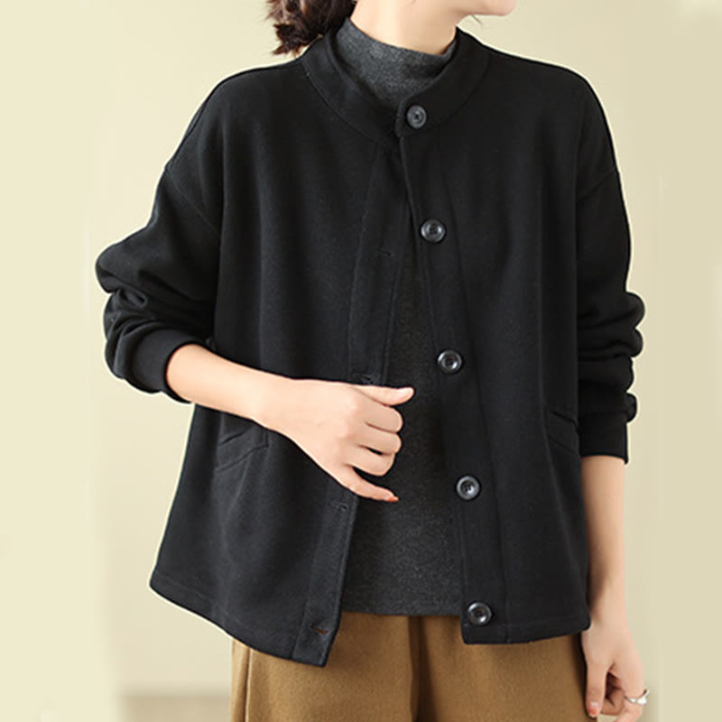 Buddha Stones Solid Color Women's Cotton Long Sleeve Jacket With Pockets - image 2