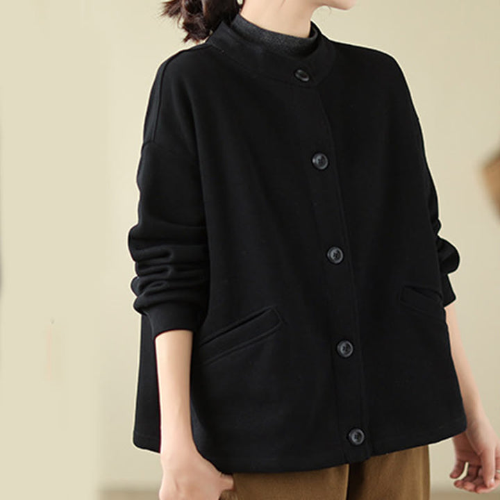 Buddha Stones Solid Color Women's Cotton Long Sleeve Jacket With Pockets - image 3