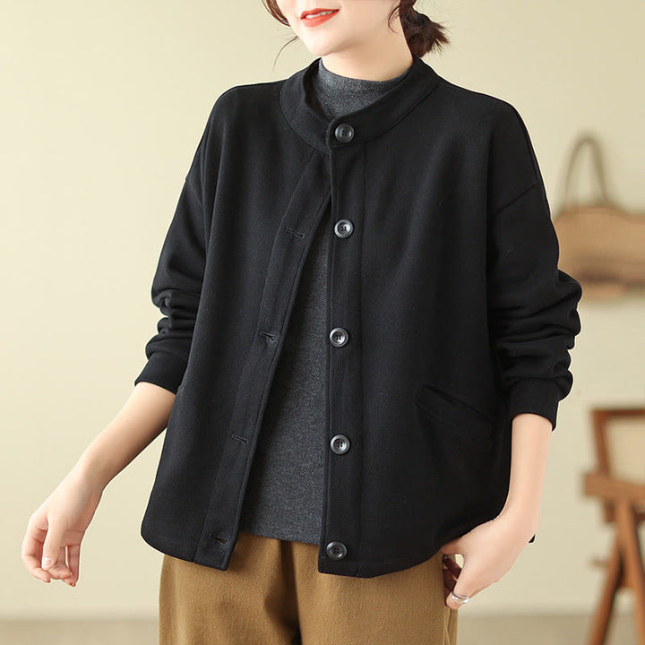 Buddha Stones Solid Color Women's Long Sleeve Jacket With Pockets - image 4