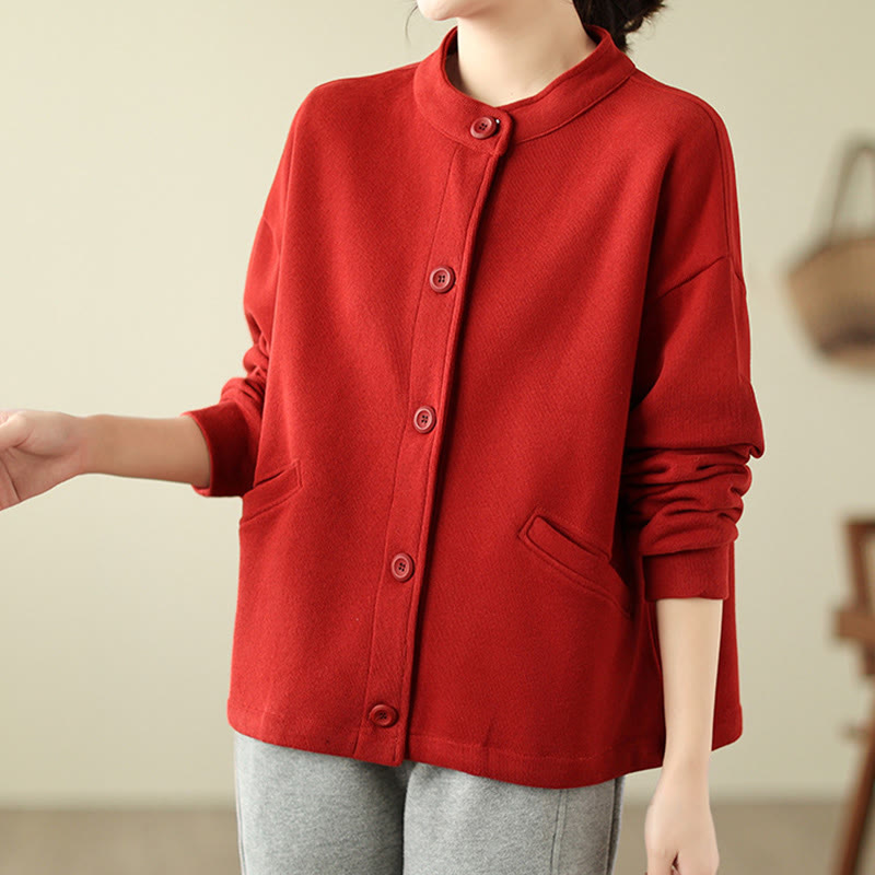 Buddha Stones Solid Color Women's Cotton Long Sleeve Jacket With Pockets - image 8