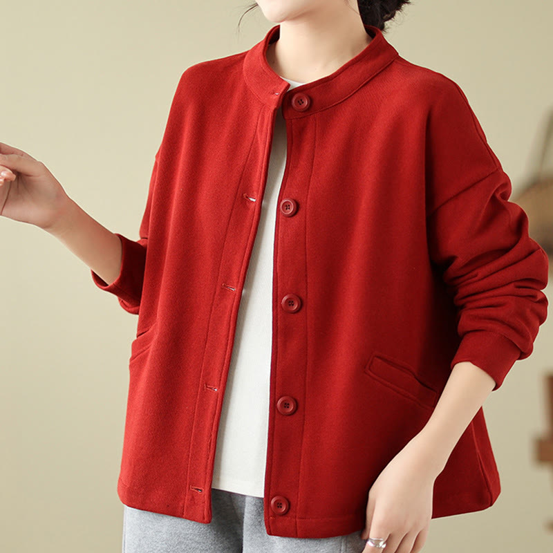 Buddha Stones Solid Color Women's Cotton Long Sleeve Jacket With Pockets - image 6