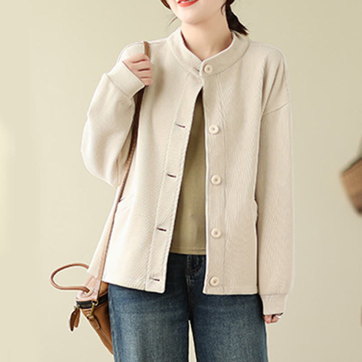 Buddha Stones Solid Color Women's Cotton Long Sleeve Jacket With Pockets - image 17