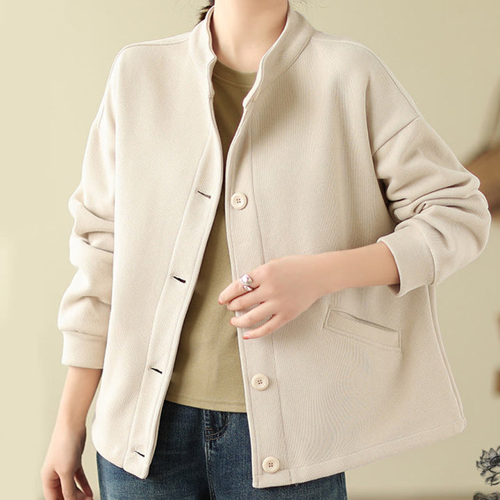 Buddha Stones Solid Color Women's Cotton Long Sleeve Jacket With Pockets - image 16