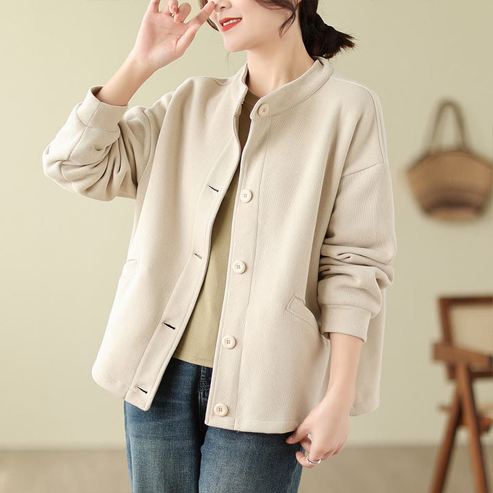 Buddha Stones Solid Color Women's Cotton Long Sleeve Jacket With Pockets - image 14