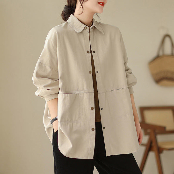 Buddha Stones Casual Solid Color Women's Long Sleeve Jacket With Pockets - image 12