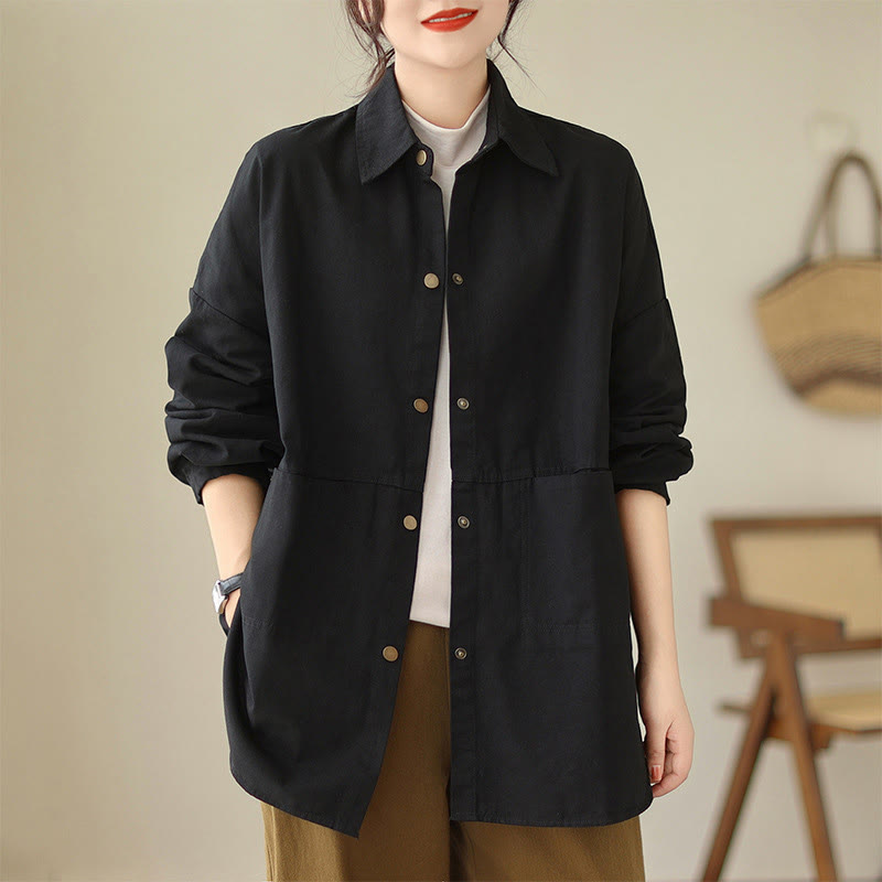 Buddha Stones Casual Solid Color Women's Long Sleeve Jacket With Pockets - image 19